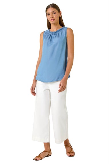 Roman Light Blue Elasticated Neck Vest Top