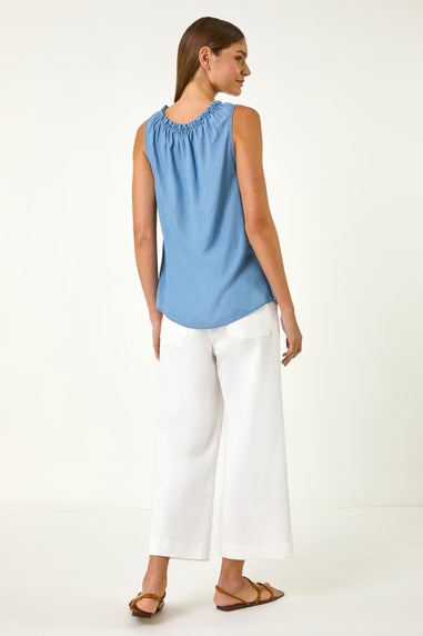 Roman Light Blue Elasticated Neck Vest Top