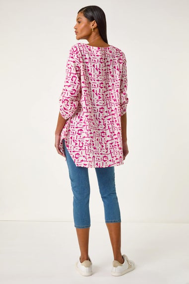 Roman Pink Absract Print Longline Top
