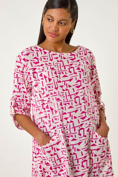 Roman Pink Absract Print Longline Top