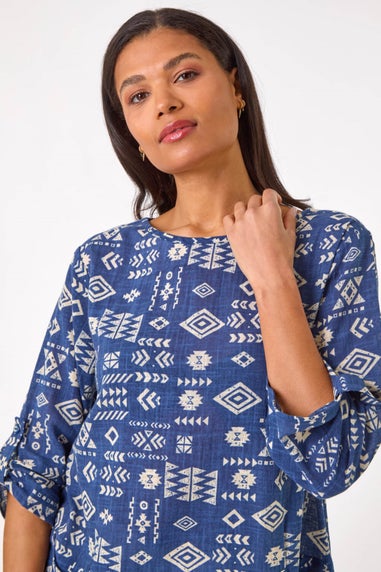 Roman Navy Longline Print Tunic Top