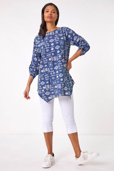 Roman Navy Longline Print Tunic Top