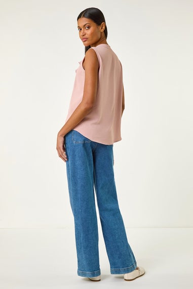 Roman Light Pink Ruffle V Neck Vest Top