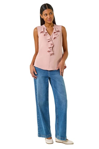 Roman Light Pink Ruffle V Neck Vest Top