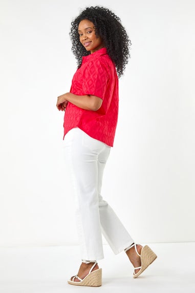 Roman Coral Petite Jacquard One Pocket Shirt