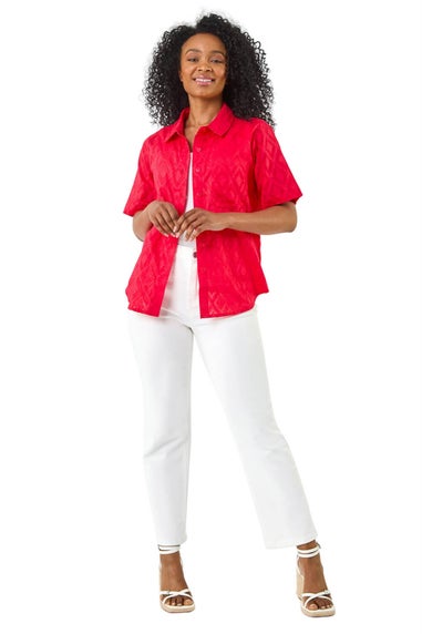 Roman Coral Petite Jacquard One Pocket Shirt