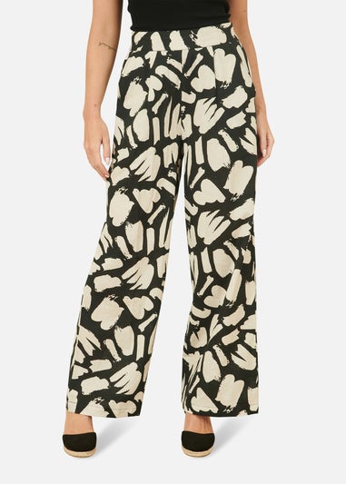 Yumi Black Cotton Splash Print Relaxed Fit Trousers