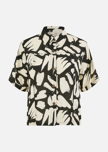 Yumi Black Cotton Splash Print Relaxed Fit Shirt