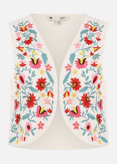 Yumi White Folk Embroidered Cotton Waist Coat