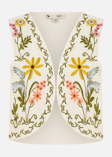 Yumi White Floral Embroidered Cotton Waist Coat