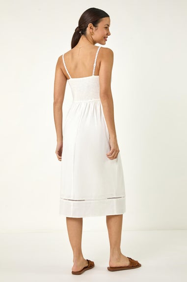 Roman White Lace Panel Strappy Midi Dress