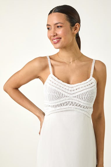 Roman White Lace Panel Strappy Midi Dress