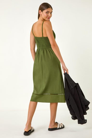 Roman Khaki Lace Panel Strappy Midi Dress