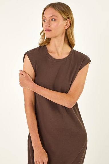 Roman Chocolate Ribbed Cap Sleeve Midi Dress