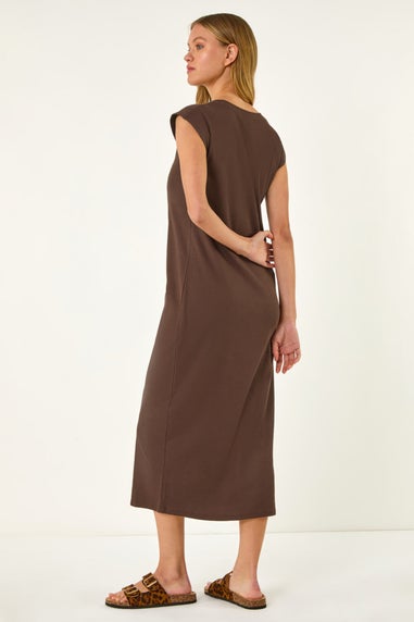 Roman Chocolate Ribbed Cap Sleeve Midi Dress