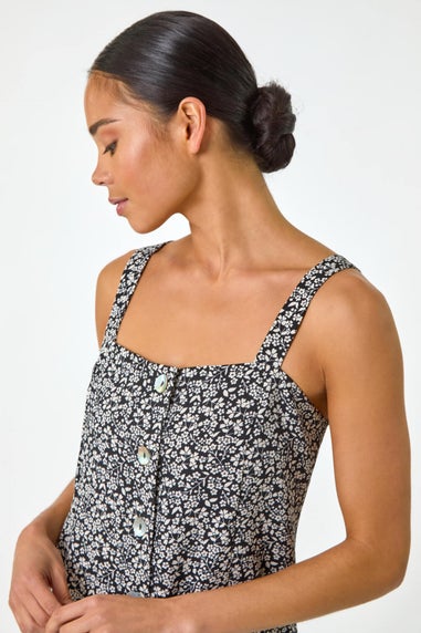 Roman Black Petite Floral Ditsy Button Dress