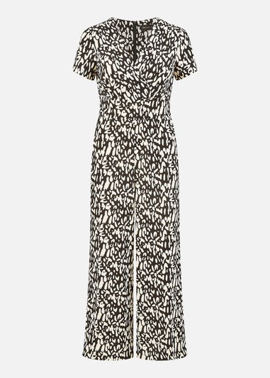 Yumi Black And White Wrap Over Stretch Jumpsuit
