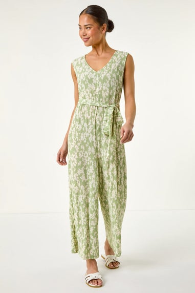 Roman Sage Petite Floral Crinkle Crop Jumpsuit