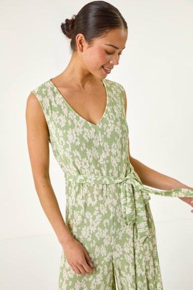 Roman Sage Petite Floral Crinkle Crop Jumpsuit
