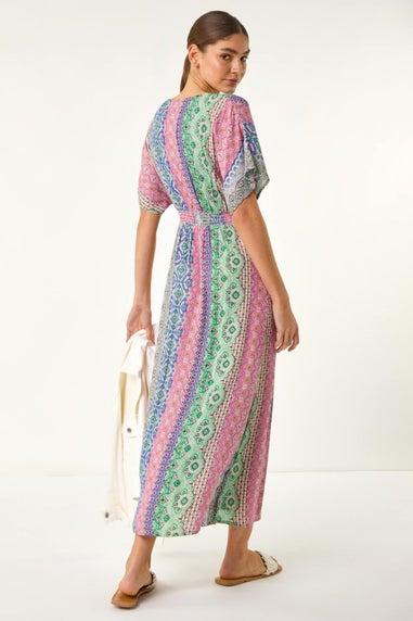 Roman Pink Boho Stripe Maxi Dress