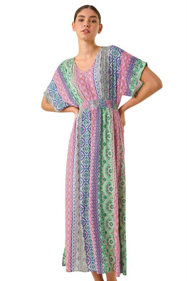 Roman Pink Boho Stripe Maxi Dress
