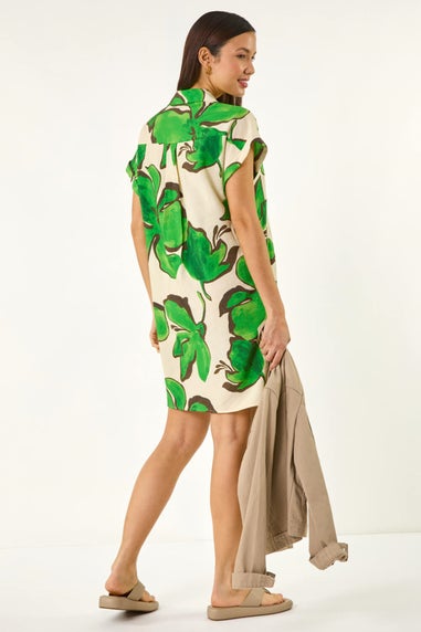 Roman Green Leaf Print Cocoon Shift Dress