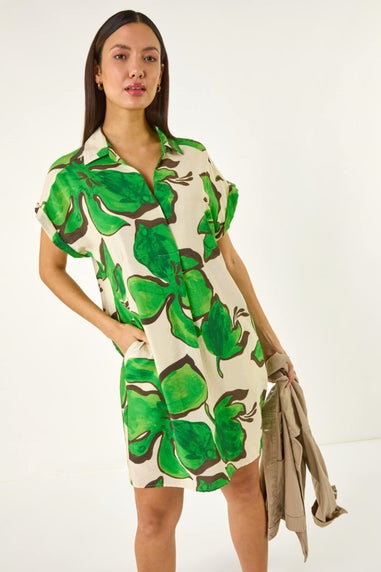 Roman Green Leaf Print Cocoon Shift Dress