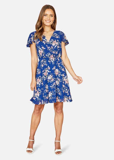 Yumi Blue Floral Print Skater Dress
