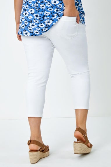 Roman White Curve Elastic Waist Cropped Denim Jeggings
