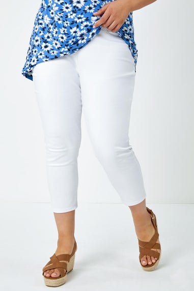 Roman White Curve Elastic Waist Cropped Denim Jeggings