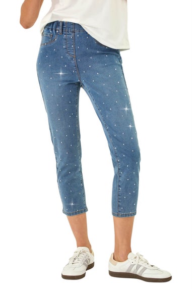 Roman Denim Embellished Cropped Stretch Jeggings