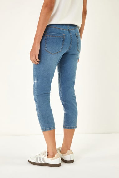 Roman Denim Embellished Cropped Stretch Jeggings
