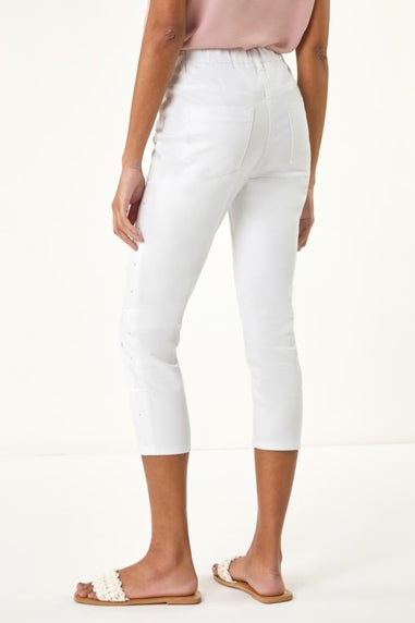 Roman White Embellished Cropped Stretch Jeggings