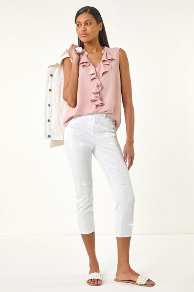 Roman White Embellished Cropped Stretch Jeggings