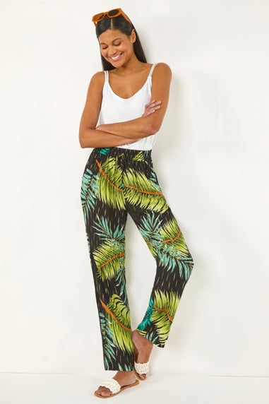 Roman Black Shimmer Palm Print Harem Trouser