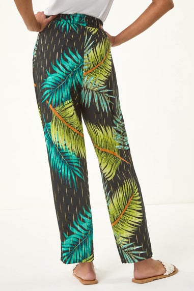 Roman Black Shimmer Palm Print Harem Trouser