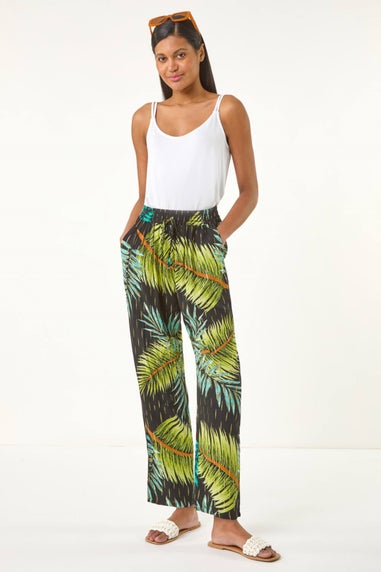 Roman Black Shimmer Palm Print Harem Trouser