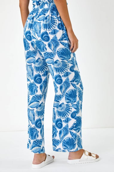 Dusk Blue Dusk Shell Print Wide Leg Trousers
