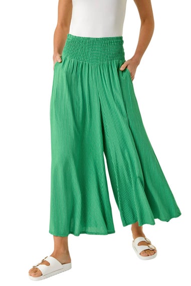 Roman Green Fine Stripe Wide Culotte