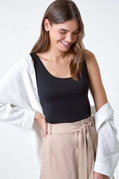 Roman Black Plain Stretch Jersey Vest Top