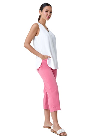 Roman Ivory V Neck Sleeveless Pleat Chiffon Vest Top