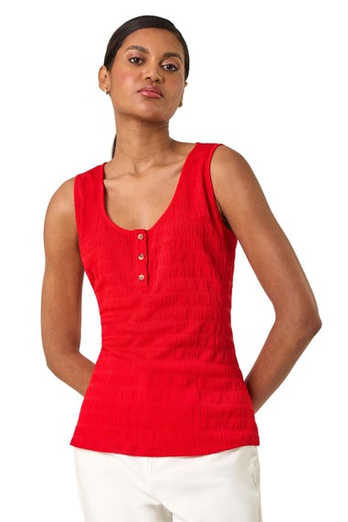 Roman Red Buttoned Stretch Vest Top