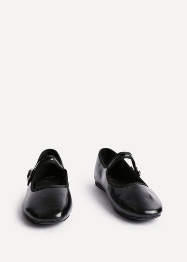 Linzi Graceful Black Faux Leather Ballet Pumps