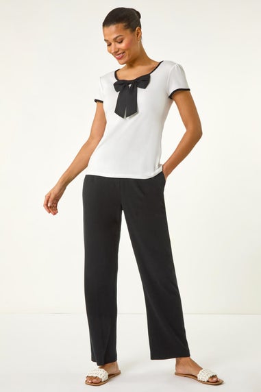 Roman Ivory Bow Front Stretch Top