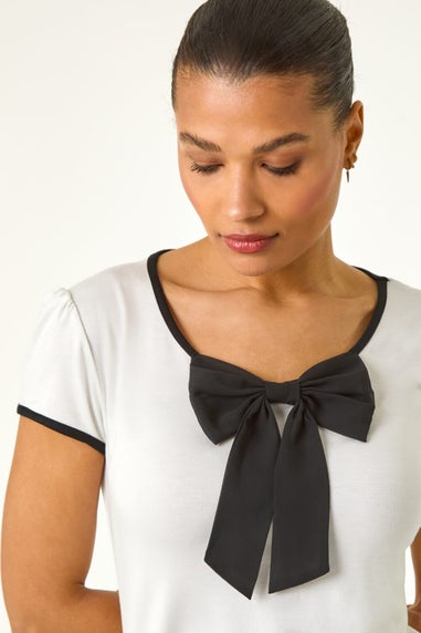 Roman Ivory Bow Front Stretch Top