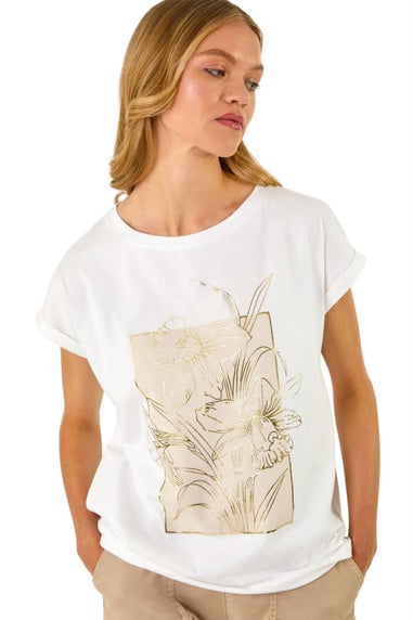 Roman Ivory Daffodil Print Cotton Tee