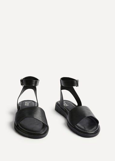 Linzi Denia Wide Fit Black Faux Leather Footbed Two Part Sandal