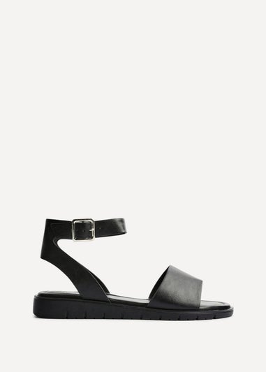 Linzi Denia Wide Fit Black Faux Leather Footbed Two Part Sandal