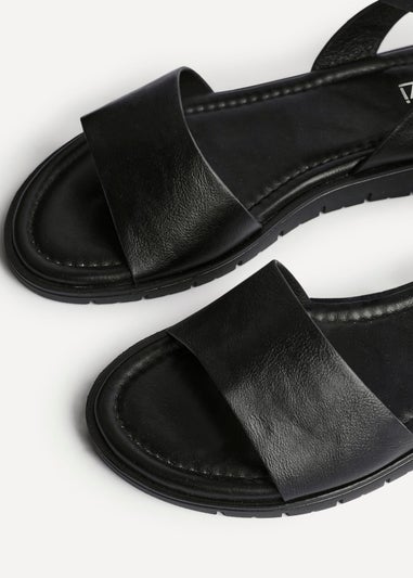 Linzi Denia Wide Fit Black Faux Leather Footbed Two Part Sandal