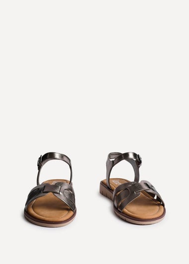 Linzi Twirl Wide Fit Pewter Faux Leather Two Part Sandal